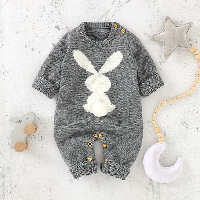 Spring Baby Rompers Long Sleeve Rabbit Knit Newborn Boy Girl Easter Jumpsuits Playsuits One Piece Infant Unisex Overalls Clothes - Lootquake