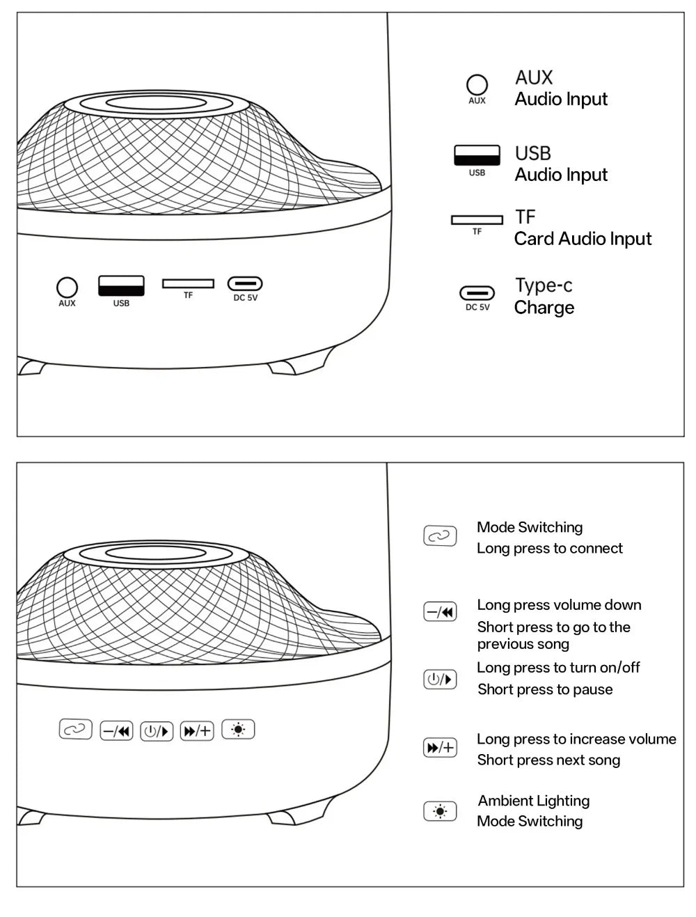 Altavoces portátiles Bluetooth 5.3 con lámpara de respiración, subwoofer de audio Hi-Fi 3D, altavoz para exteriores, caja de graves envolvente para música