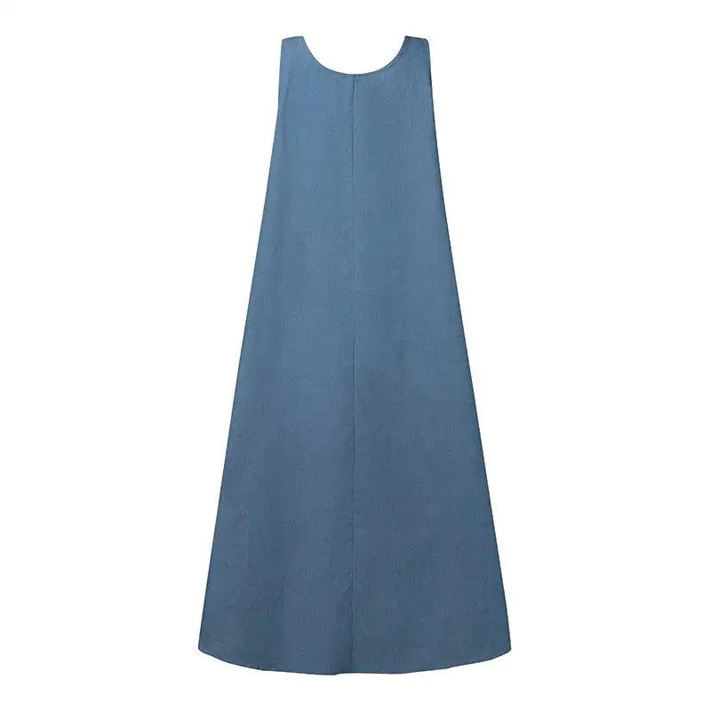 Summer Muslim Long Dress Abaya ZANZEA Women Vintage Sleeveless Denim Blue Maxi Vestidos Dubai Robe Casual Loose Ramadan Sundress - Lootquake