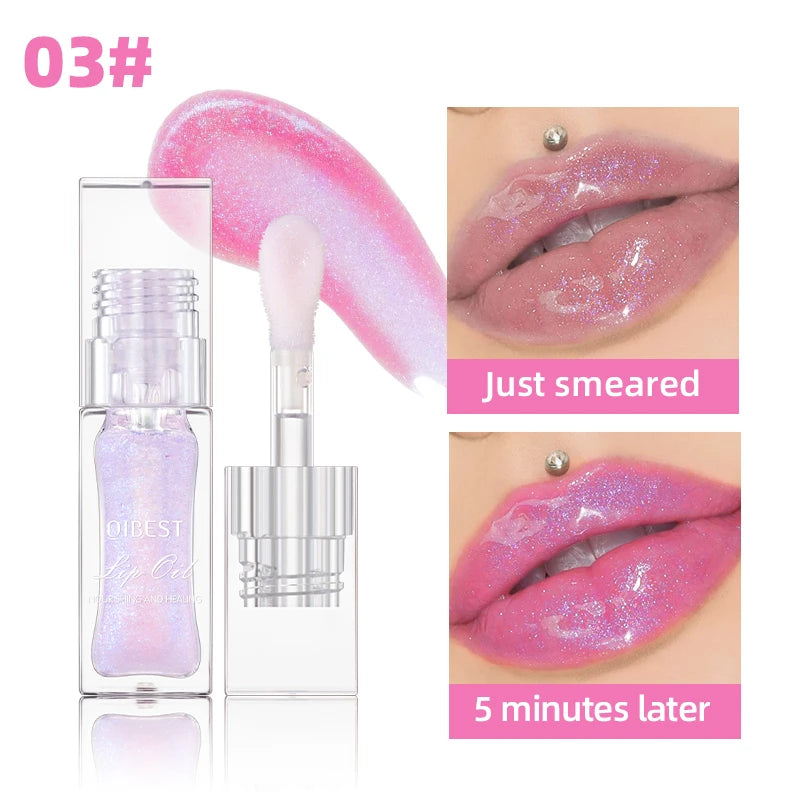 QIBEST - Bálsamo labial mágico con cambio de color cálido, brillo labial transparente, hidratante, brillo labial brillante, cosméticos para labios