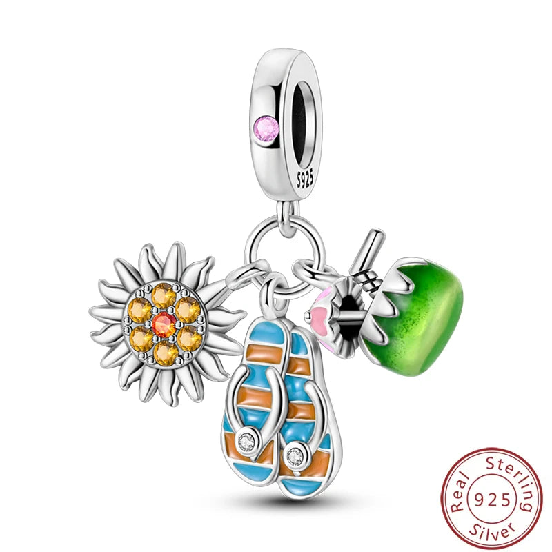 S925 Sterling Silver Princess Golf Hamster Camera Travel Three Piece Set Charms Beads 3mm DIY Fine Jewelry Making - Lootquake