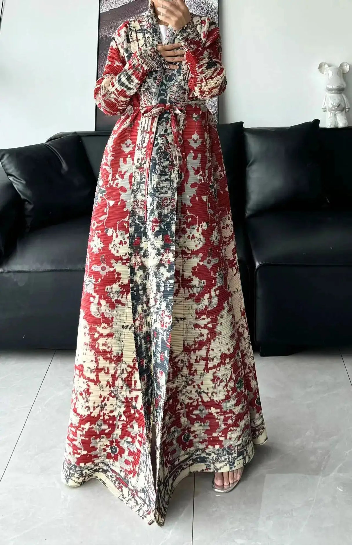 Autumn and Winter New Abaya Fashion Lapel Pleated Long Sleeved Cardigan Windbreaker Jacket Saudi Abayas for Women - Lootquake