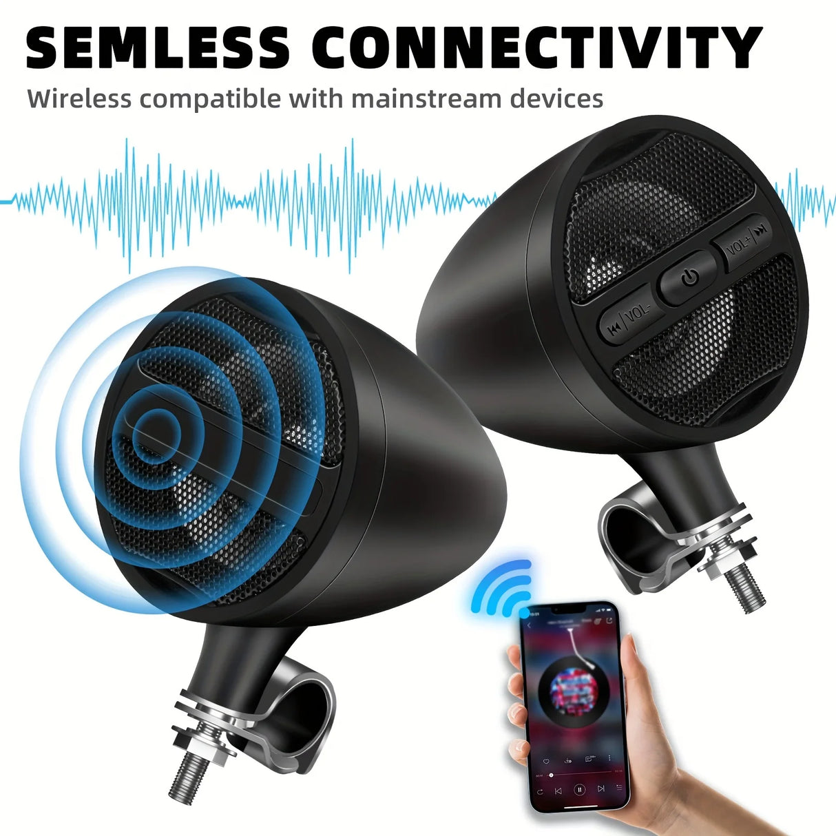 Altavoces Bluetooth para motocicleta, sistema de audio inalámbrico con USB, AUX y reproductor de música MP3.