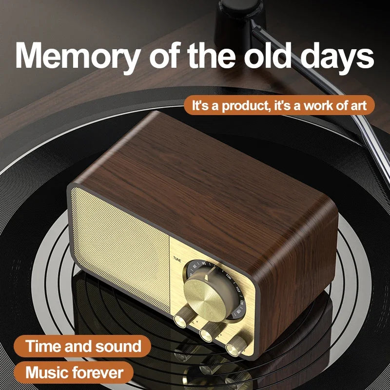 Altavoz Bluetooth nostálgico con sonido Bluetooth, altavoz clásico retro, radio retro, subwoofer portátil inalámbrico Bluetooth 5.0 de madera
