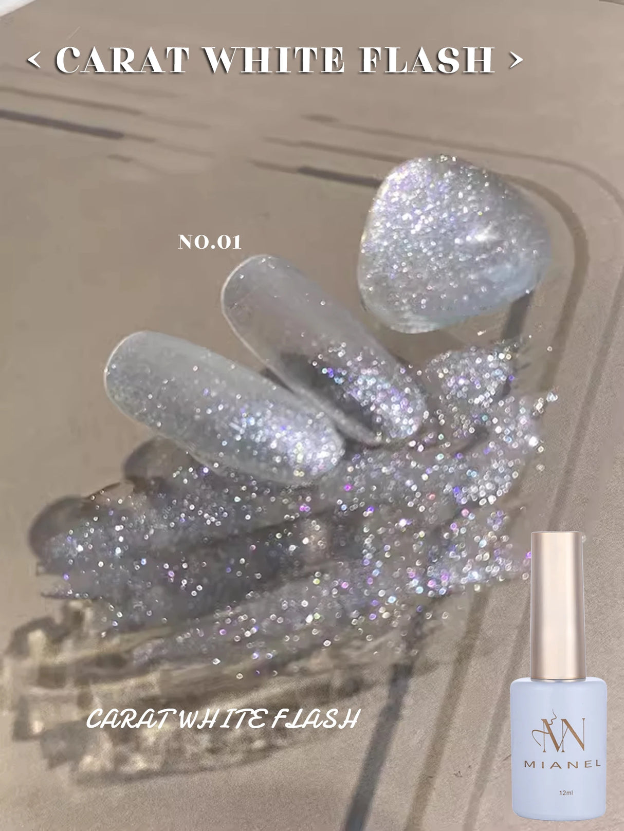 Esmalte de uñas en gel MIANEL12ML de alto brillo con purpurina fina en polvo, color blanco lechoso, nuevo estilo que combina con todo.