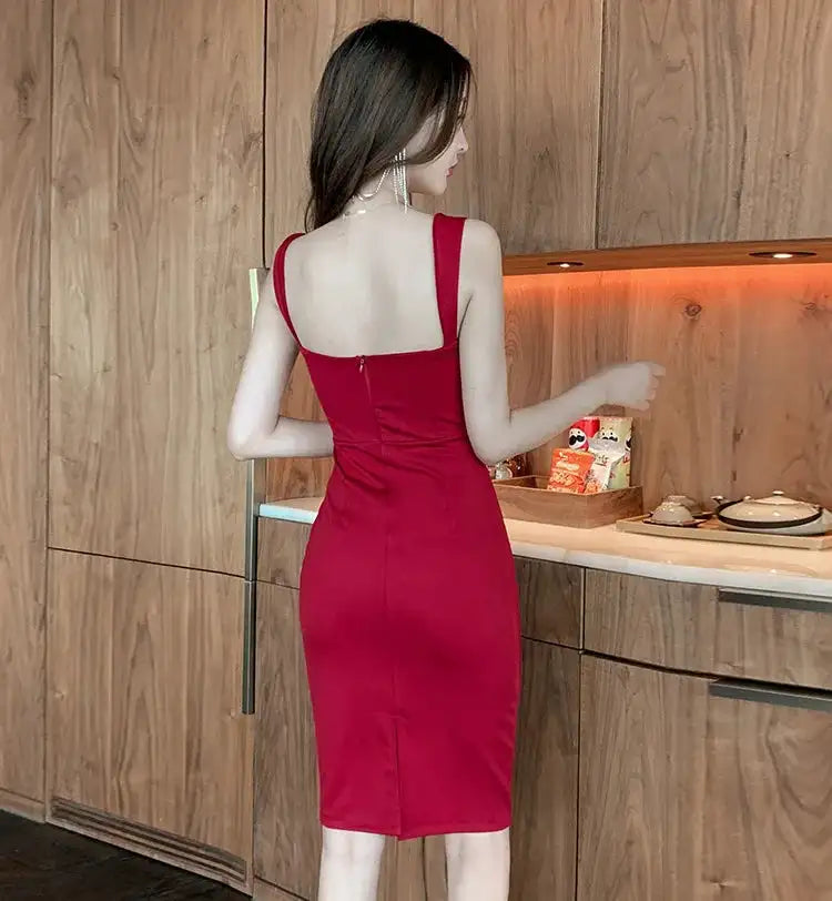 Sweet Fashion Slash Neck Long Dress Sexy Office Lady Straps Slim Medium Dress Elegant Women 2023 New Sweet Spice Girls 4CWT - Lootquake