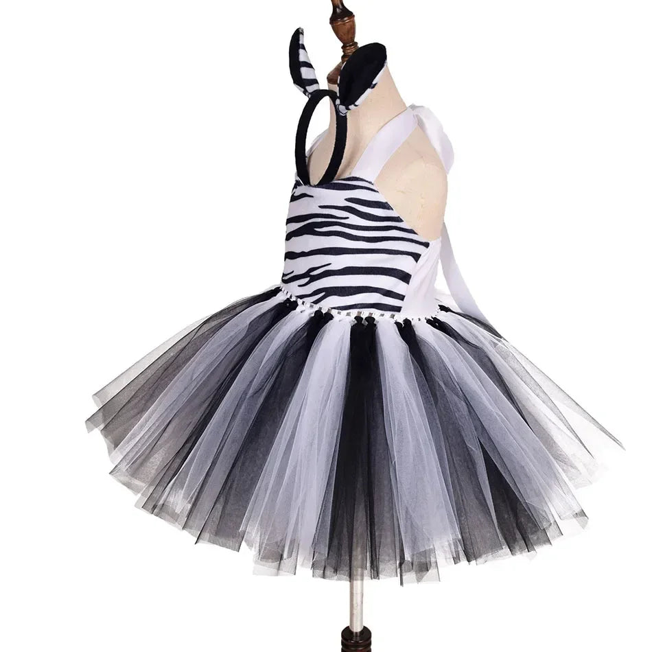 Halloween Animal Cosplay Costume for Children Forest Theme Cows Tiger Giraffe Leopard Zebra Tutu Dresses Performance Dance Sets