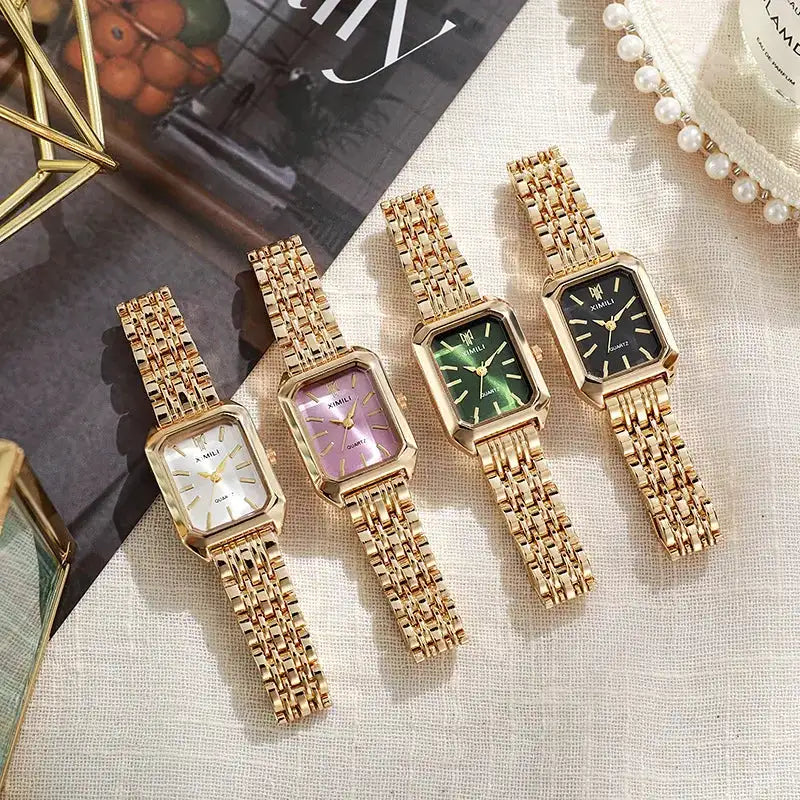 Women Watches Business Luxury Ladies Fashion Quartz Watch Simple Scale Square Quality Gold Plated Stainless Steel Folding Clock - Lootquake