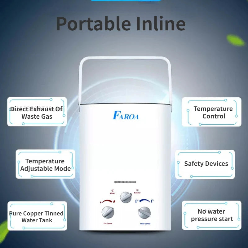Calentador de agua instantáneo sin tanque de gas propano LPG de 6 l para acampar al aire libre, con cabezal de ducha, para auto, camión, tienda de campaña