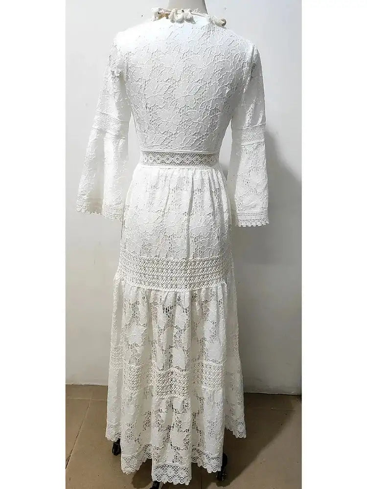 Boho Long Dress Women Summer Lace V Neck Flare Sleeve Sexy Maxi Dress Lady Holiday Party Beach Wedding Dresses Vestidos De Mujer - Lootquake