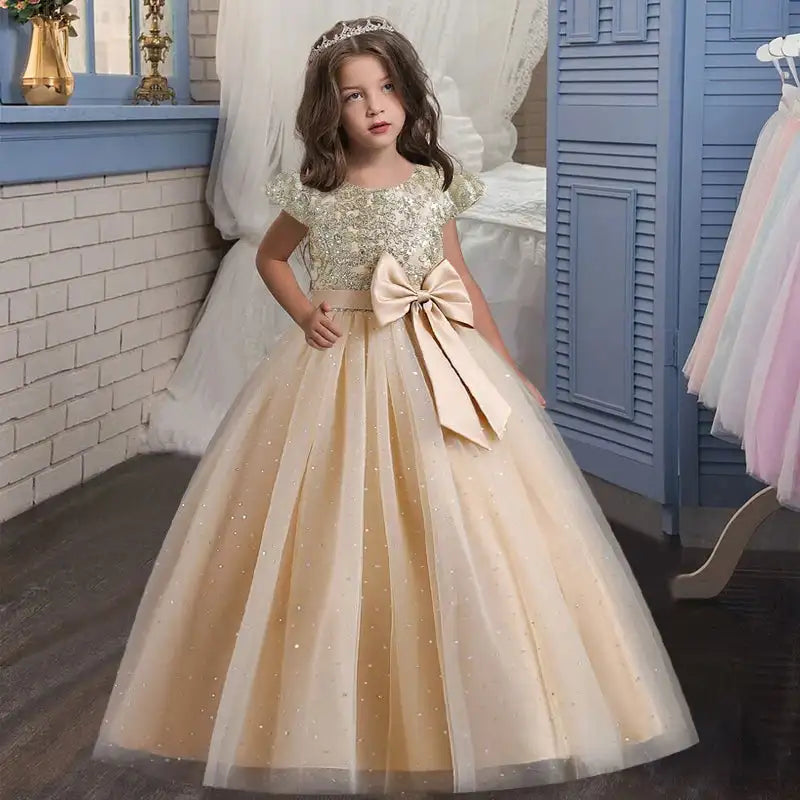 New Christmas Party Princess long dress children's dress children's gauze lace birthday party dinner ball big butterfly dress - Lootquake