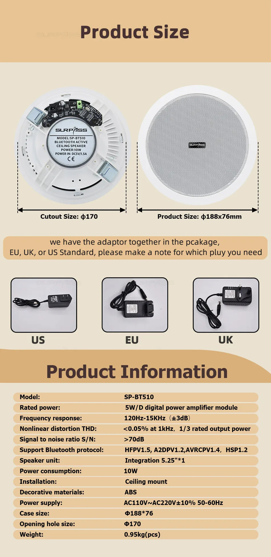 Amplificador de clase D incorporado, altavoz de techo compatible con Bluetooth de rango completo, bocina para música de fondo de cine en casa de buena calidad