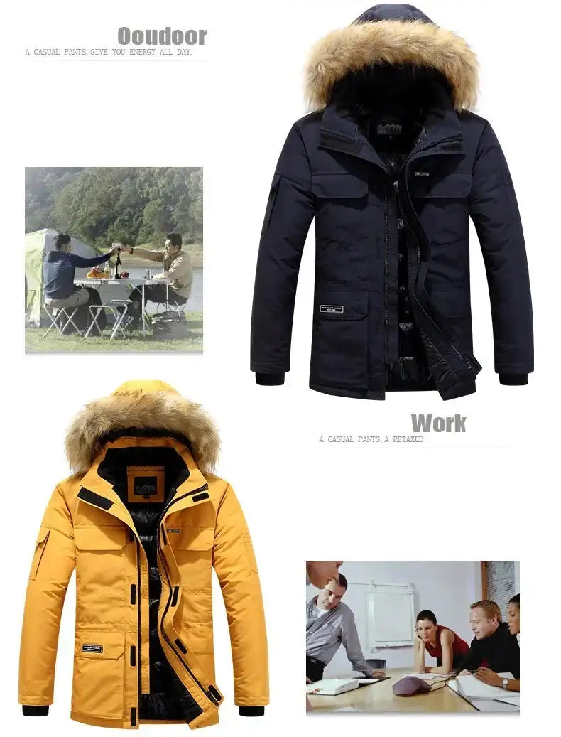 New Men Parkas Coat Windbreaker Big Pockets Wholesale Winter Parkas Men Thicken Coat Fur Hooded Jacket Overcoat Keep Warm Male - Lootquake
