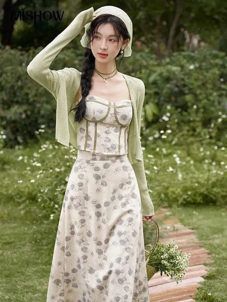 MISHOW Floral Camisole Skirt Separately Summer Adjustable Shoulder Straps Sleeveless Top Back Elastic Waist Skirts MXD14D0026 - Lootquake