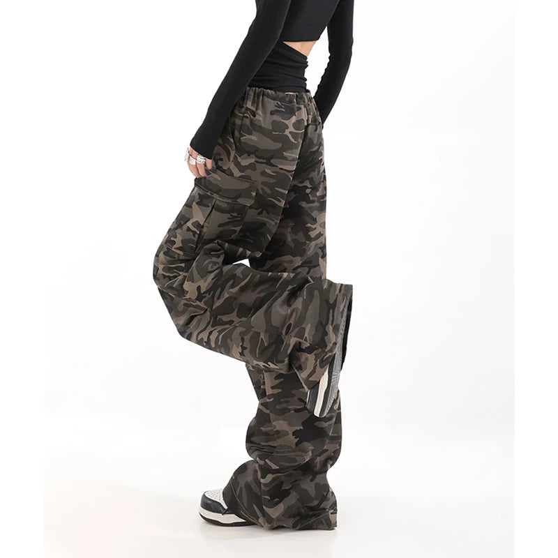 American Retro High Street Casual Overalls Camouflage Loose Wide Leg Pants For Women Y2k Hip-hop Cargo Grunge Baggy Trousers - Lootquake