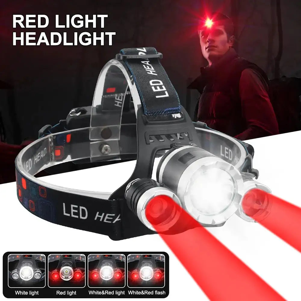 Headlamp Green/Red/UV395nm+White Dual Light Rechargeable Fixed Focus Waterproof 4Modes Headlight Hunting Camping Hiking Working - Lootquake