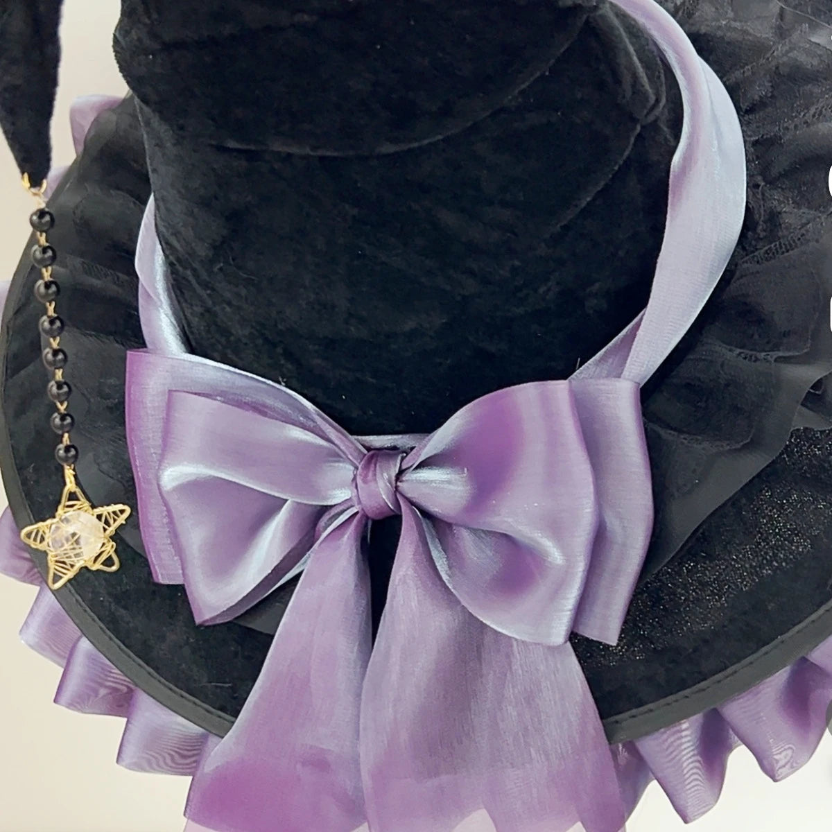Halloween Party Witch Hat Costume Bowknot Large Black Crooked Ruched Wizard Hat Accessory