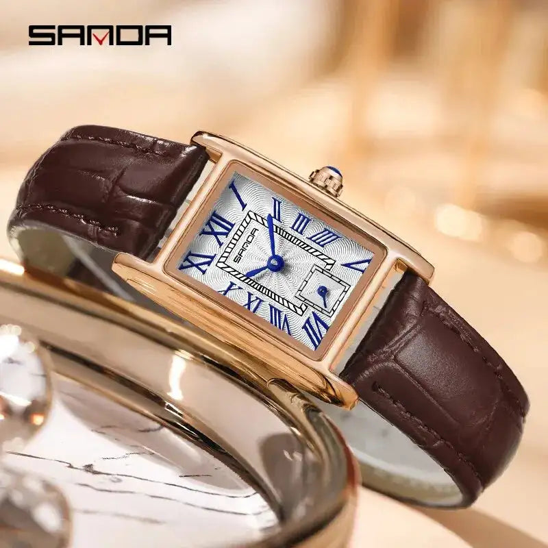 SANDA 1116 New Fashion 2024 Elegant Design Rectangle Dial Water Resistant Quartz Movement Business Women Analog Wrist Watch - Lootquake