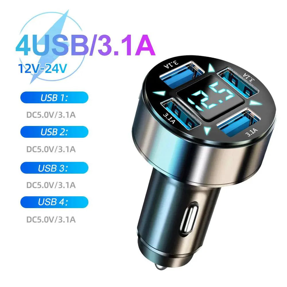 66-250W PD Car Charger QC3.0 Fast Charge with Digital Display 4USB and 2PD Ports for Car Cigarette Lighter Plug
