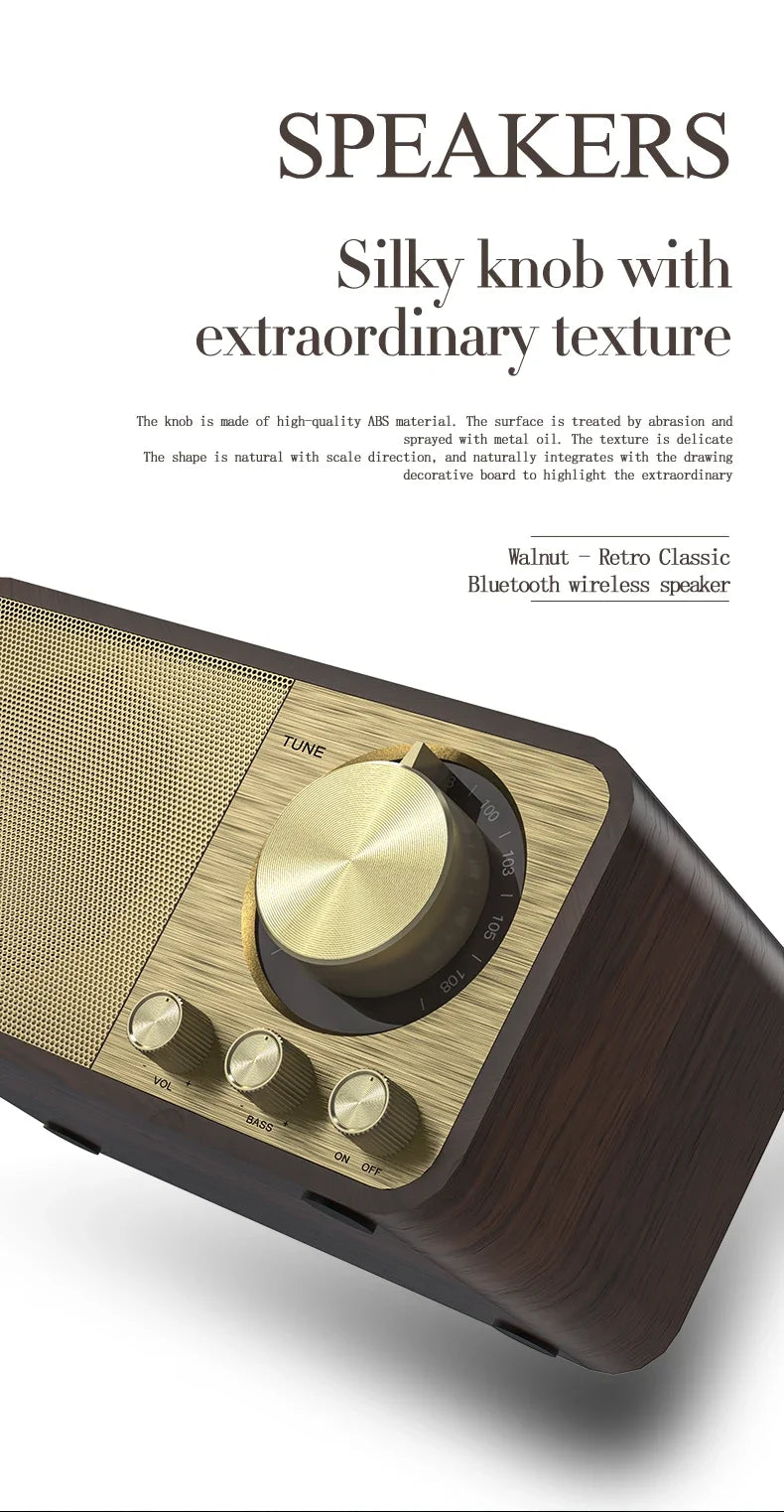 Altavoz Bluetooth nostálgico con sonido Bluetooth, altavoz clásico retro, radio retro, subwoofer portátil inalámbrico Bluetooth 5.0 de madera