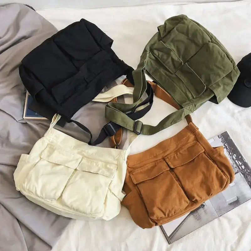 Women's School Messenger Bags For Women Shoulder Ladies Designer Handbag Solid Large Capacity Casual Canvas Shoulder Female Bags - Lootquake