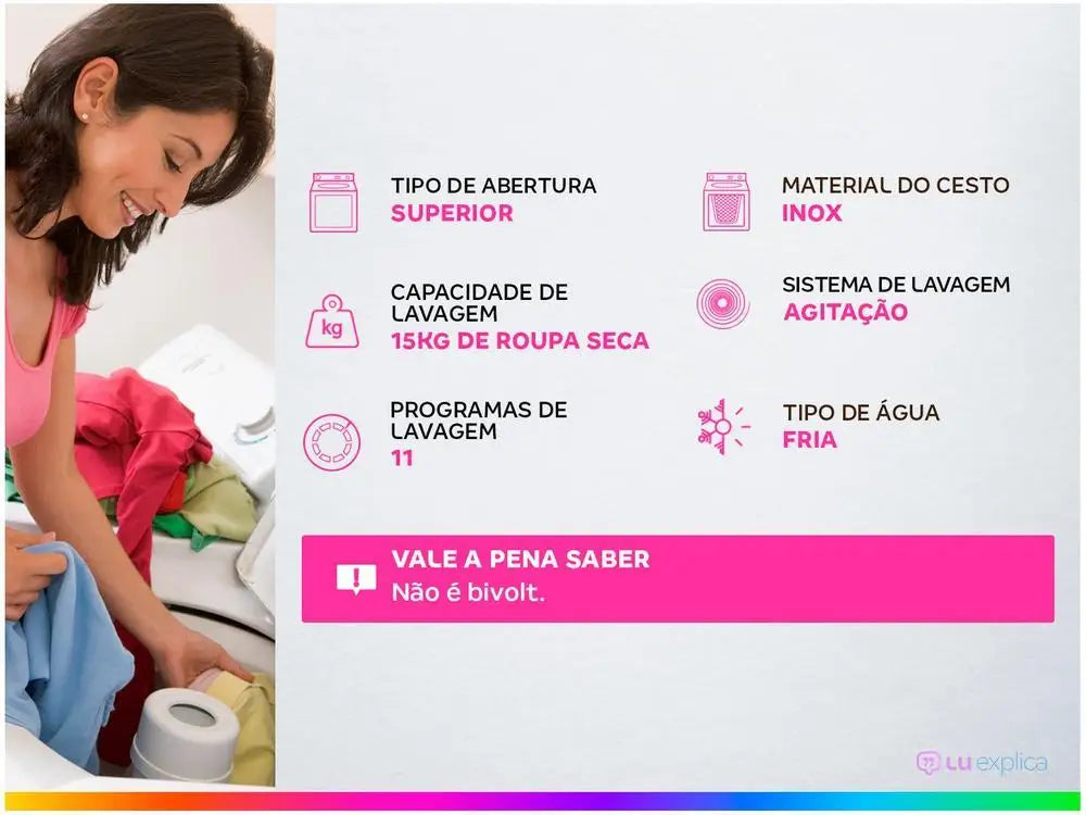 Lave-linge Electrolux 15 kg, panier inox, 11 programmes de lavage blanc premium, Care LEC15 - 220 V