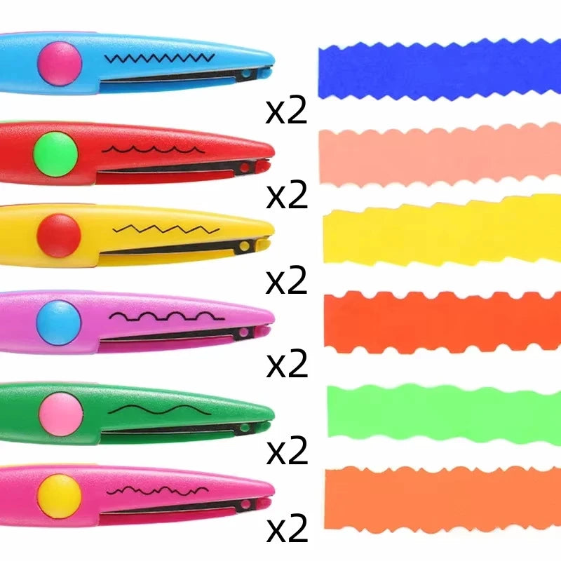 Juego de 6 tijeras con patrón ondulado, cortador de papel, herramientas de bricolaje hechas a mano, manualidades de papel, tijeras para fotos y tarjetas Kawaii, regalos para niños, suministros de oficina
