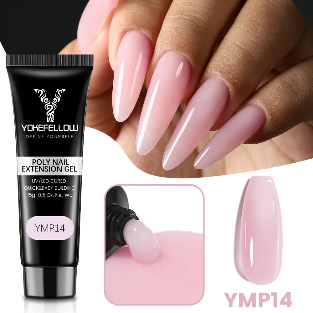 Esmalte de uñas en gel YOKEFELLOW de 15 g, color rosa nude, transparente, para construcción, extensión, remojo, UV LED, acrílico.