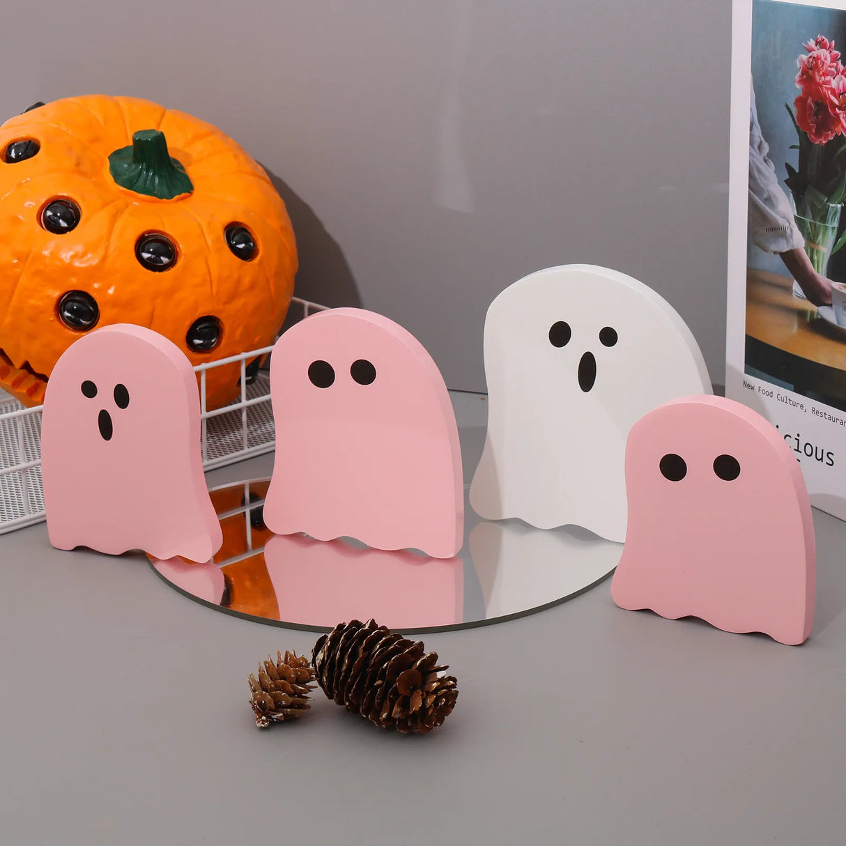 Lot de 4 décorations de bureau en bois pour Halloween, fantômes amusants et créatifs, décoration pour la maison, cadeau idéal
