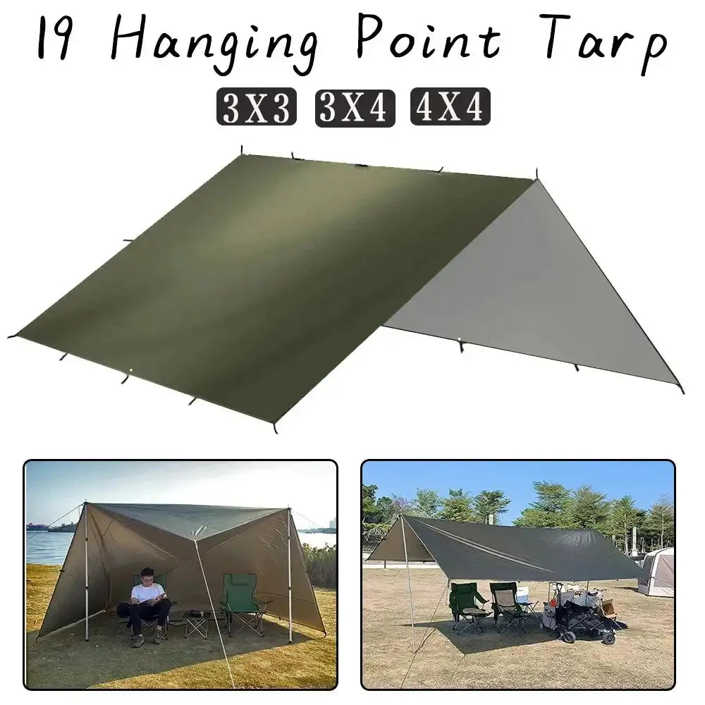 4x4m 4x3m 3x3m 19 Hang Points Tent Tarp Survival Sun Shelter Shade Canopy Outdoor Backpacking Waterproof Camping Awning SunShade - Lootquake