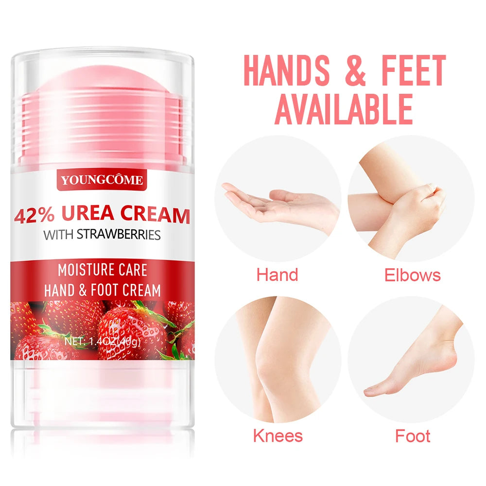 Crema de urea Crema de fresa para manos y pies Previene la sequedad y el agrietamiento de manos y pies Hidrata profundamente Exfolia Cuidado calmante de la piel