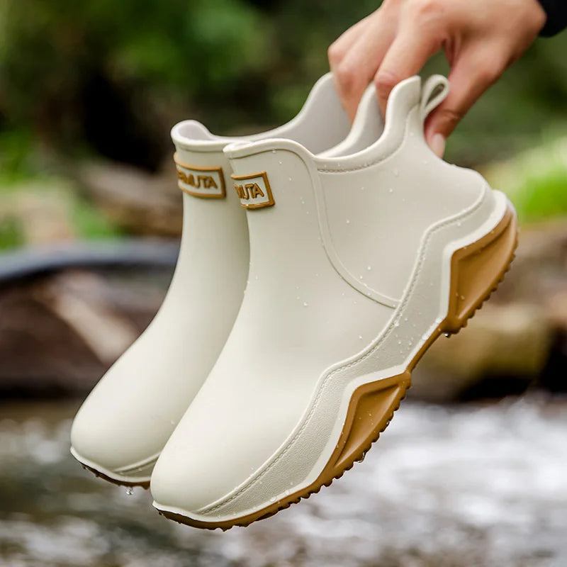 Fashion Couple's Outdoor Rain Boots New Men High Top Hiking Fishing Water Shoes Anti-slip Chef Work Ankle Boots Waterproof Shoes - Lootquake