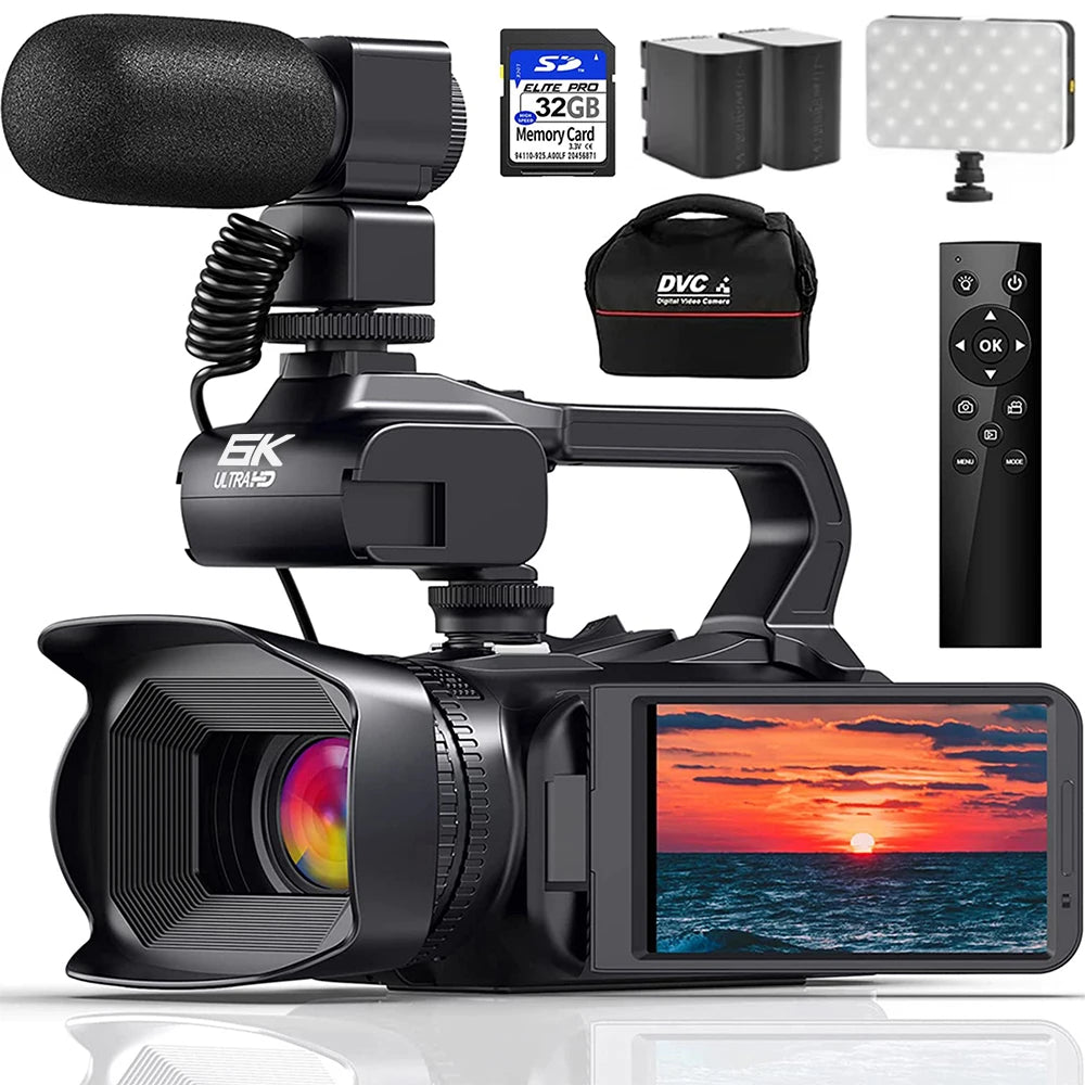 Videocámara de YouTube de 64 MP Cámara Ultra HD de 6K Videocámaras Cámara de transmisión con enfoque automático y zoom de 18X Cámara de video digital con pantalla táctil de 4.0"
