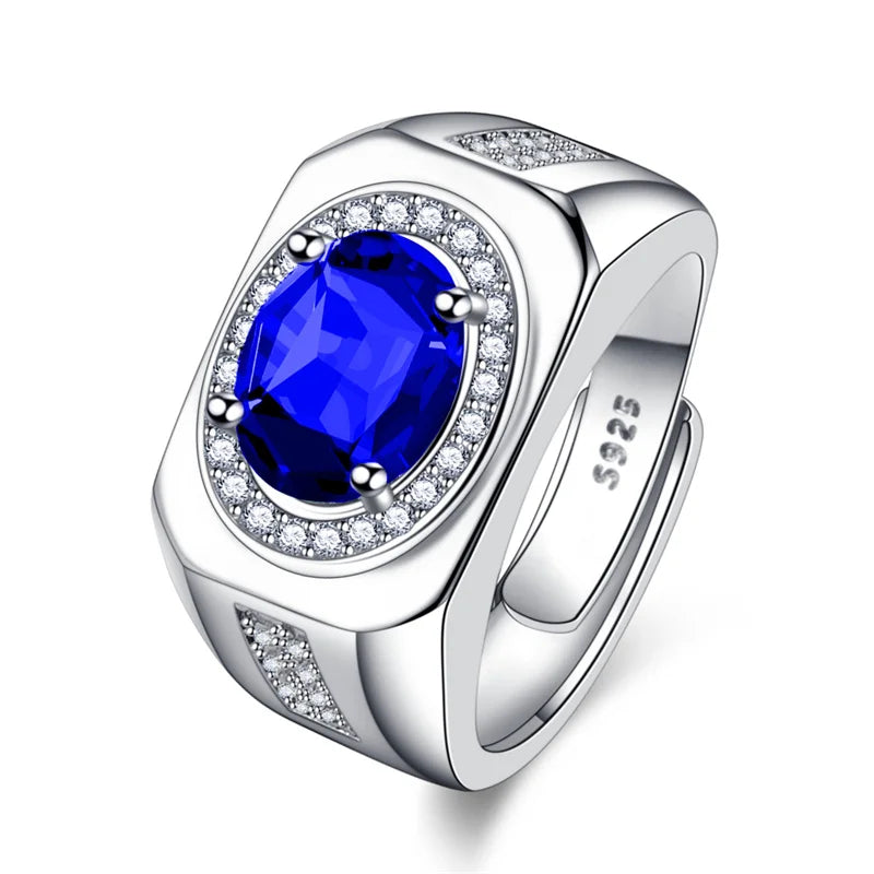 Men Ring Adjustable Top Grade Crystal Oval Ring Silver 925 Male Finger Accessories Boyfriend Engagement Accessories - Lootquake