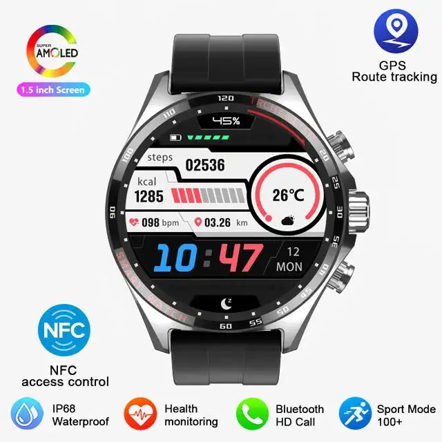 2024 New Outdoor Sports GPS Smart Watch Men Bluetooth Call HD Smartwatch Health Monitoring Compass IP68 Waterproof Watches Men - Lootquake