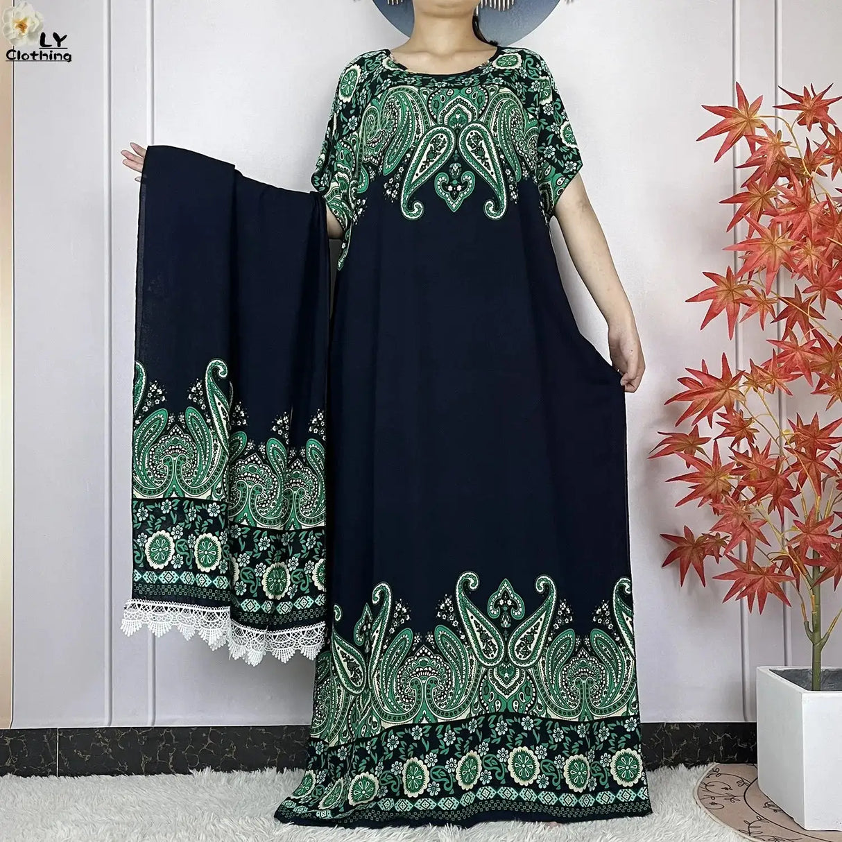 2024 Latest Muslim Sets Women Clothing Cotton Floral Loose Dashiki Long Dress African Abaya Dubai Traditional Islamic Clothing