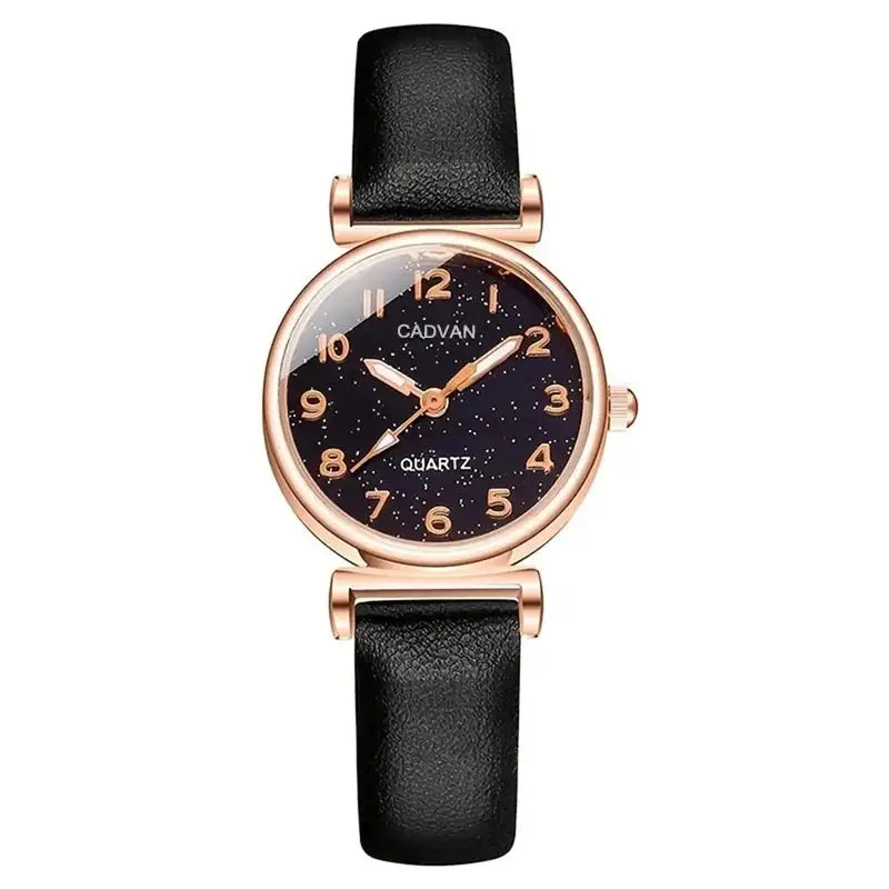 5pcs Set Women Fashion Casual Leather Belt Watches Simple Ladies Starry Sky Round Dial Quartz Wristwatches Dress Clock - Lootquake