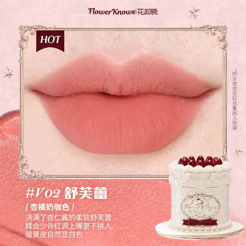 Flower Knows Strawberry Rococo Series Cloud Lip Cream Gloss à lèvres longue tenue Velvet Lip Tint Rouge à lèvres pour femmes Cosmétique