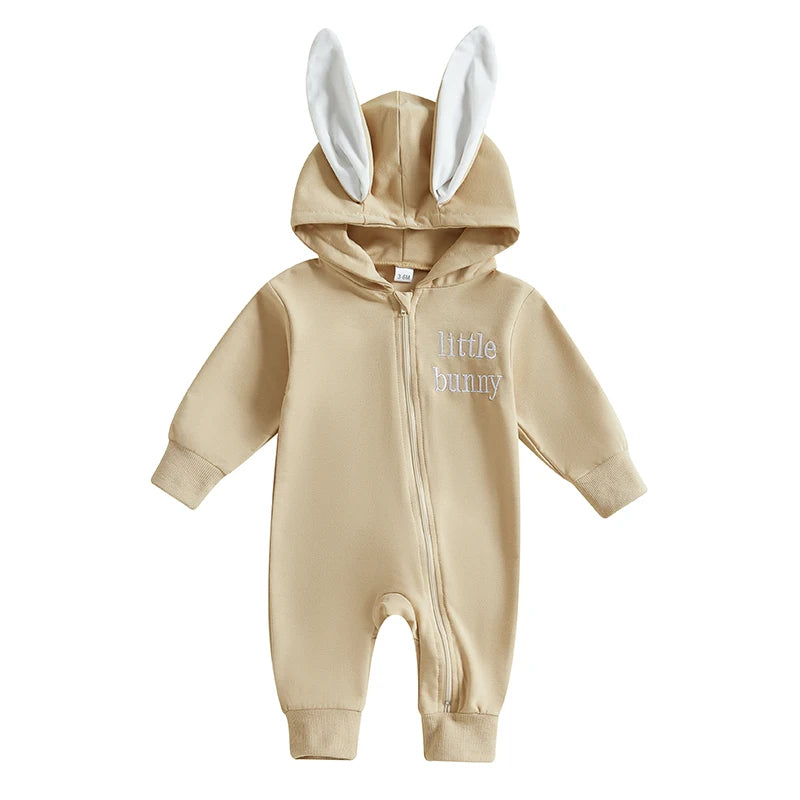 Adorable Infant Easter Romper with Hood Zipper Closure and Bunny Ears - Long Sleeve for Spring Celebrations - Lootquake