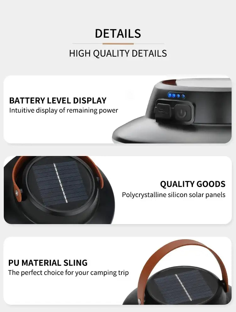 Solar High Power LED Camping Light 3 Modes Rechargeable Portable Lanterns Outdoor Emergency BBQ Waterproof Tent Lighting Lamp - Lootquake