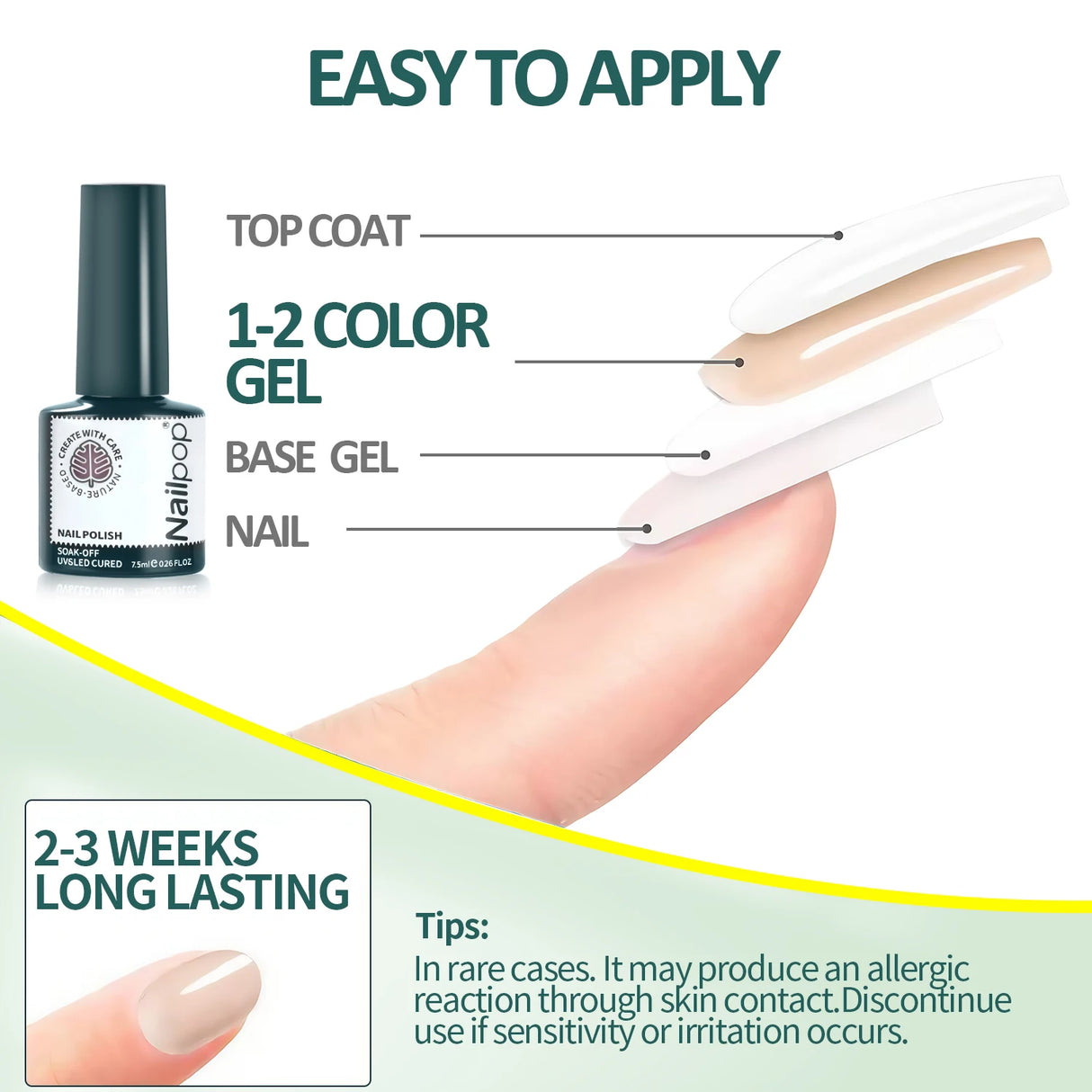 Esmalte de uñas en gel Nailpop profesional, 6 colores translúcidos, UV/LED, remojo, diseño de salón de uñas, color rosa nude, 1/6 unidades