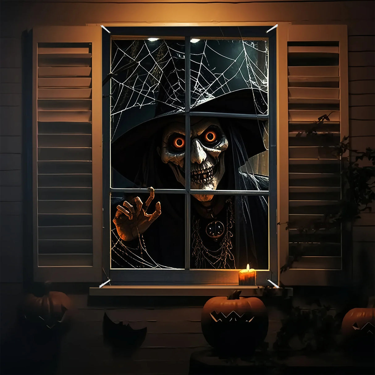 Décoration d'Halloween, 1 pièce, bannière de fenêtre en polyester avec des motifs terrifiants et fantastiques, thème de sorcière maléfique