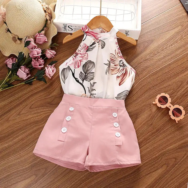 Kids Sets For Girls 4-7 Years Summer Girls Dopamine Print Sleeveless Top & Shorts Leisure Daily Classic Style Baby Girl Set - Lootquake