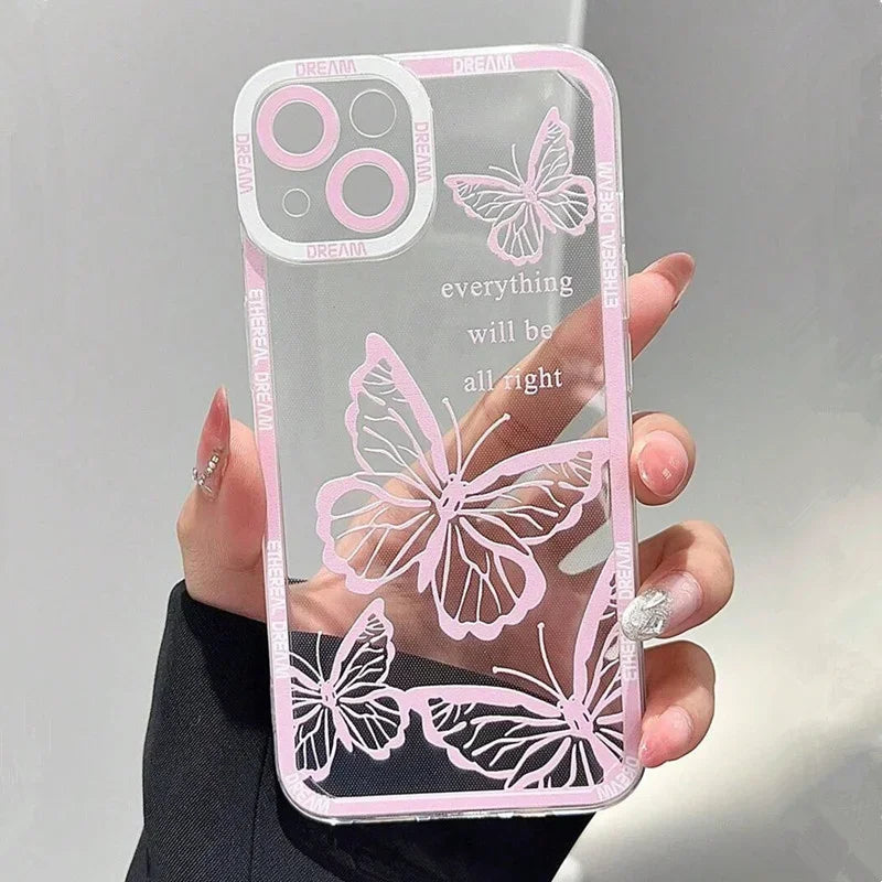 Bonita funda para teléfono con estampado de mariposas rosas