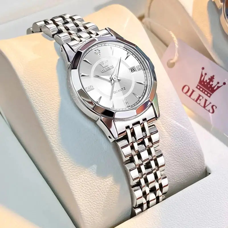 OLEVS Original Brand Elegant Women's Watches Waterproof Luminous Quartz Watch for Lady Necklace Bracelet Gift Box Set Calendar - Lootquake