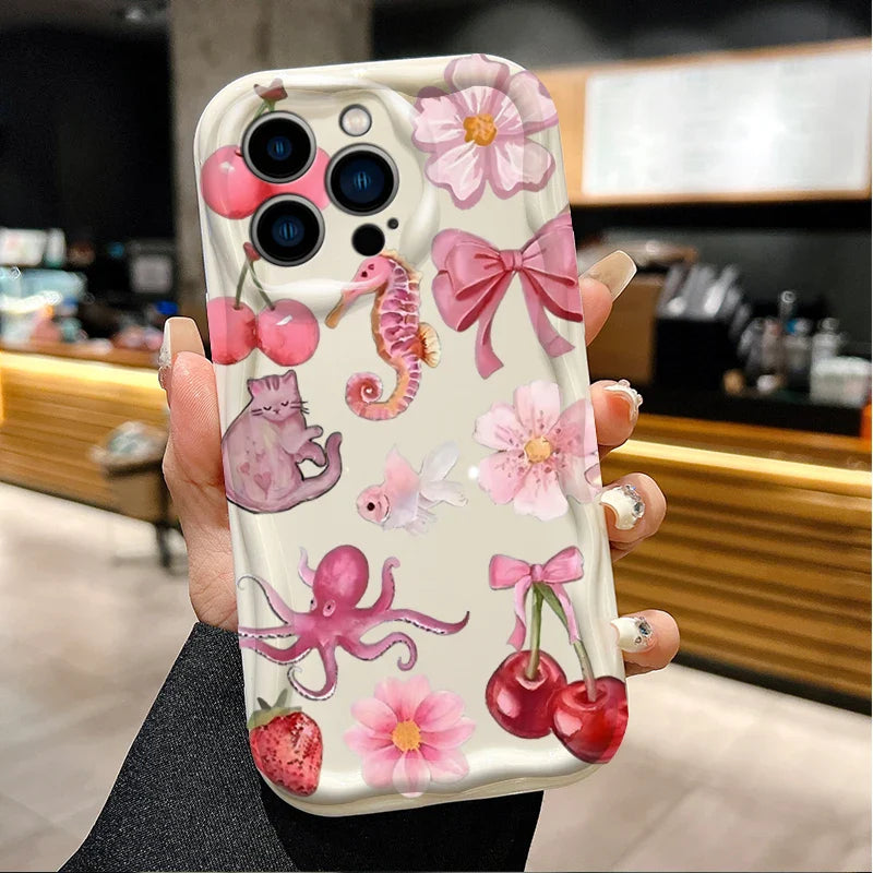 Red Cherry Bow Soft Wave Silicone Phone Case For iPhone
