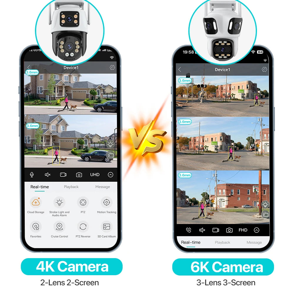 Caméra IP PTZ extérieure à trois objectifs, 6K HD, trois écrans, WiFi, suivi automatique, double objectif 4K, caméra de vidéosurveillance sans fil iCsee