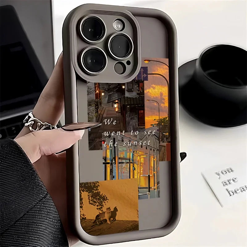 Funda de silicona para teléfono con paisaje de flores rojas