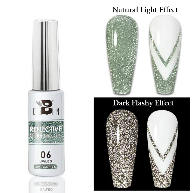 Esmalte de uñas en gel semipermanente, efecto espejo metálico, cromado, superbrillante, francés, UV LED, 5 ml, dorado y plateado.