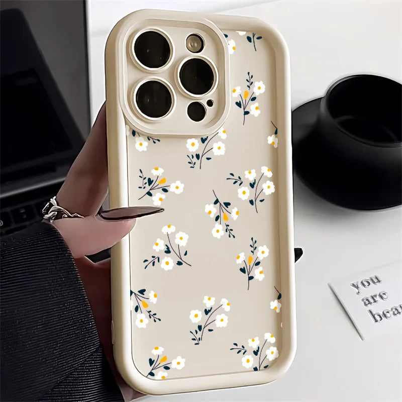 Funda de silicona mate con diseño de flores para teléfono